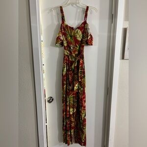Guess Red and Green Leaf Print Maxi Dress